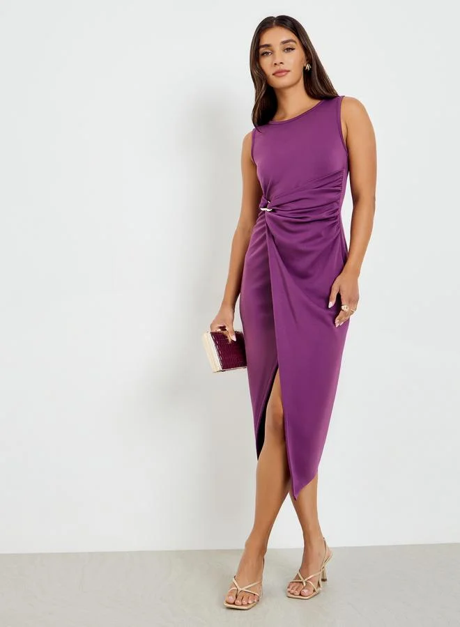 Styli Women Purple Sleeveless Bodycon Midi Dress